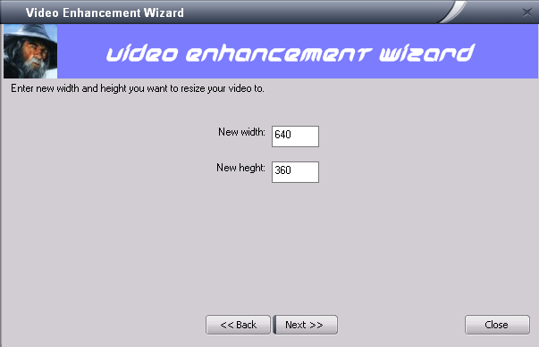 VE: use Wizard to set new resolution for your video